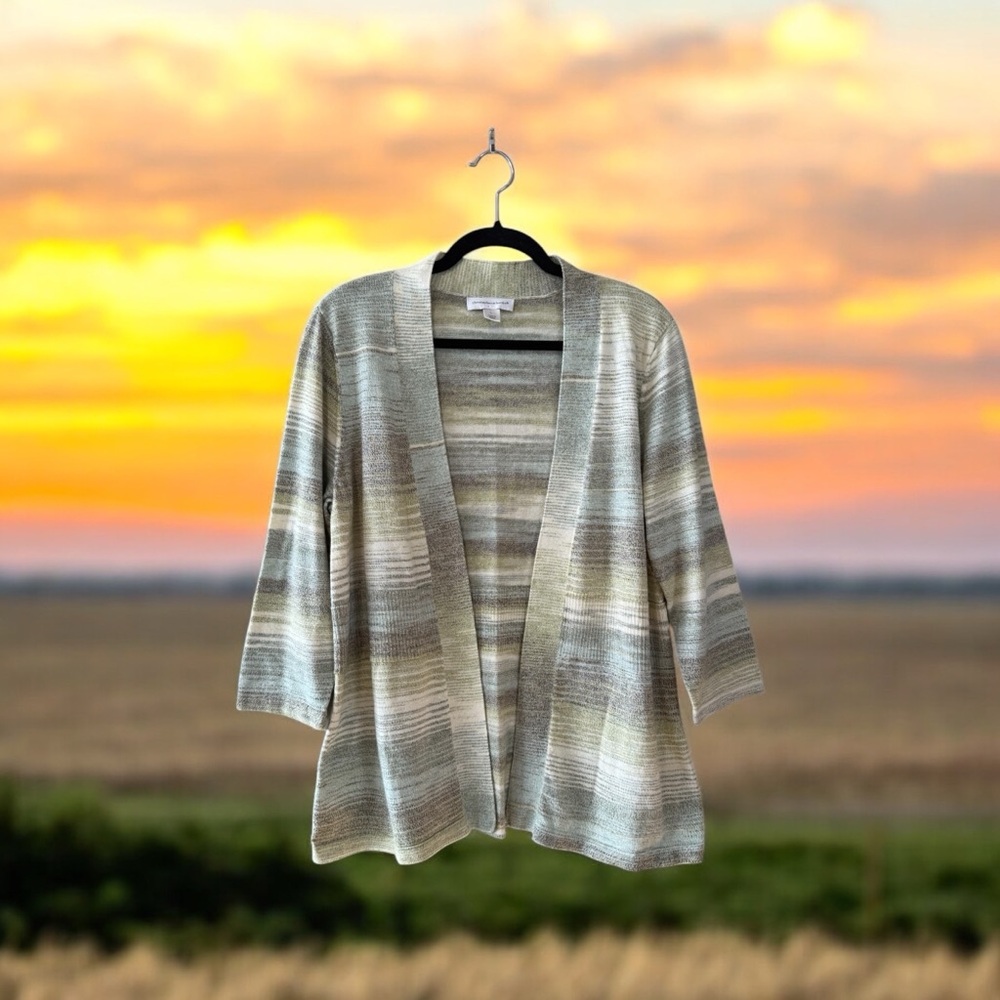 Christopher & Banks Green & Cream Striped Cardigan Sweater